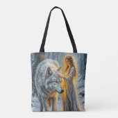 Winter Goddess & White Wolf Tote Bag (Achterkant)