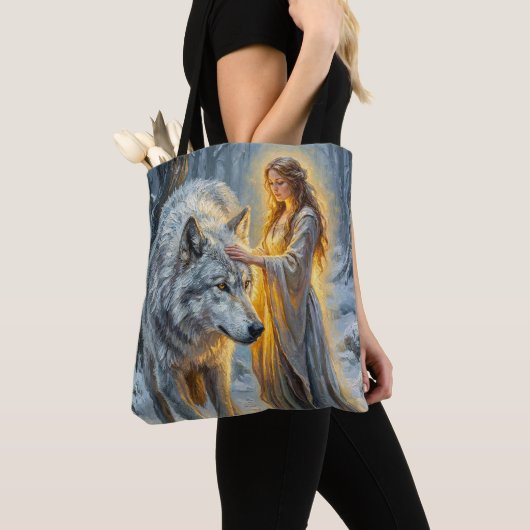 Winter Goddess & White Wolf Tote Bag (Dichtbij)