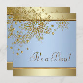 Winter Gold Blue Snowflakes Baby Boy Shower Kaart (Voorkant / Achterkant)