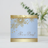 Winter Gold Blue Snowflakes Baby Boy Shower Kaart (Staand voorkant)
