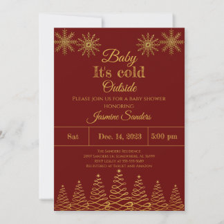 Winter Gold en Burgundy Snowflake Baby shower Inv Kaart