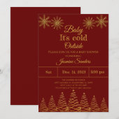 Winter Gold en Burgundy Snowflake Baby shower Inv Kaart (Voorkant / Achterkant)