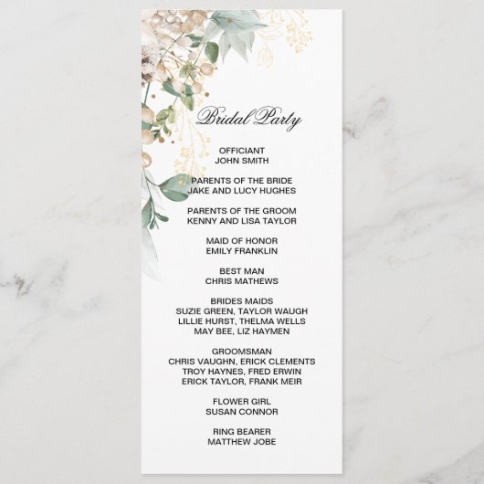 Winter Gold floral double side program card Programmakaart (Achterkant)