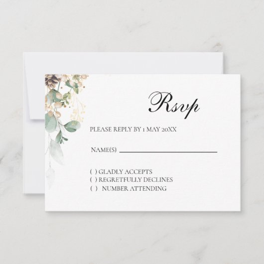 Winter Gold Floral RSVP kaart (Voorkant)