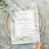 Winter Gold Monogram Greenery Couples Baby shower Kaart