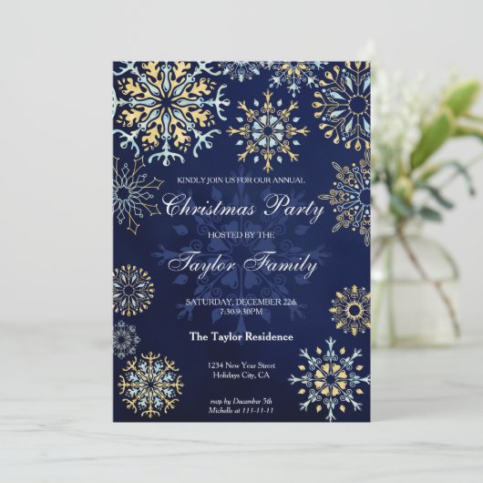 Winter Gold Navy Waterverf Sneeuwkerstfeest I Kaart (Staand voorkant)