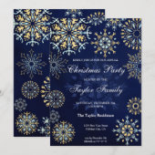 Winter Gold Navy Waterverf Sneeuwkerstfeest I Kaart (Voorkant / Achterkant)