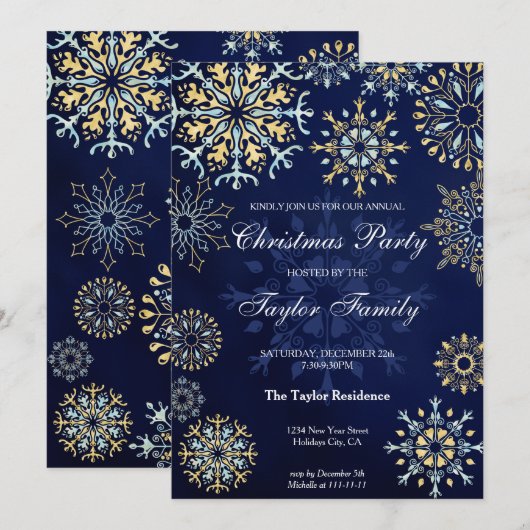 Winter Gold Navy Waterverf Sneeuwkerstfeest I Kaart (Voorkant / Achterkant)