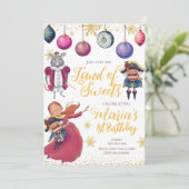 Winter Gold Nutcracker Birthday Invitation Kaart (Staand voorkant)
