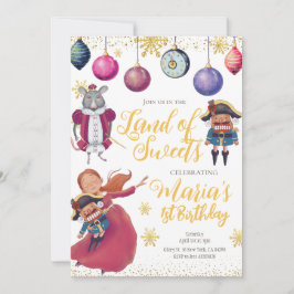 Winter Gold Nutcracker Birthday Invitation Kaart