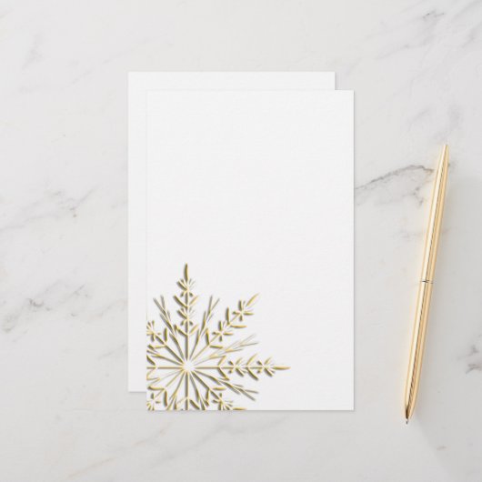 Winter Gold Snowflake Stationery Briefpapier (Voorkant / Achterkant in situ)