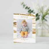 Winter Gold Swashes Merry Script Typografie Foto Briefkaart (Staand voorkant)