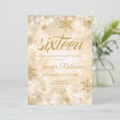 Winter Gold Sweet 16 Glitter Sparkle Kaart (Staand voorkant)
