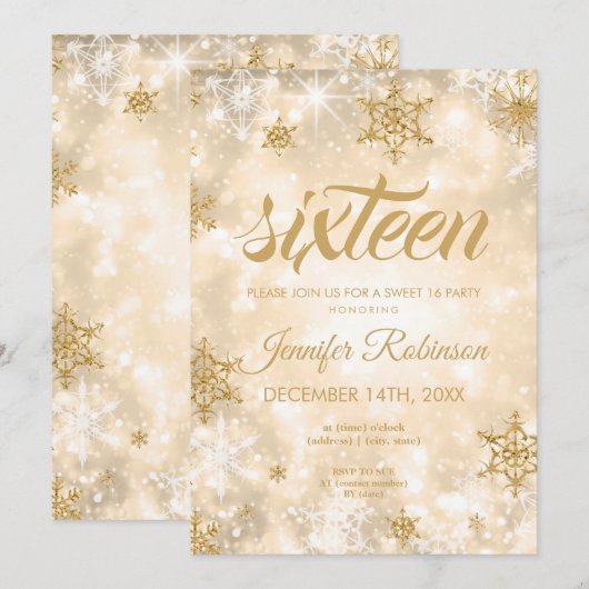 Winter Gold Sweet 16 Glitter Sparkle Kaart (Voorkant / Achterkant)