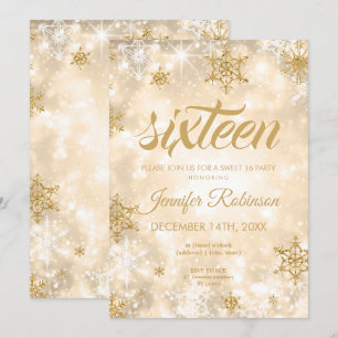 Winter Gold Sweet 16 Glitter Sparkle Kaart