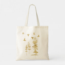 Winter Gold Trees en vogels Tote Bag