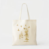 Winter Gold Trees en vogels Tote Bag (Voorkant)