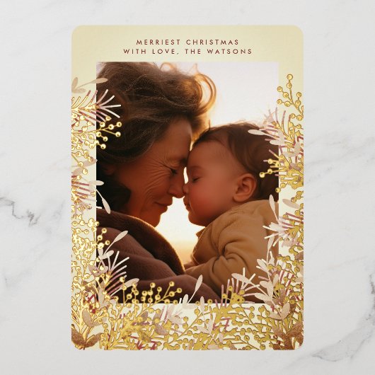 Winter Gold Waterverf kerstkleien Foto Folie Feestdagenkaart (Voorkant)