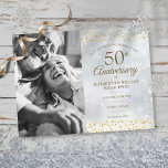 Winter Golden 50th Jubileum Save the Date Photo Aankondigingskaart<br><div class="desc">Met een delicaat goudhartenbekentenis op een wintervorstachtergrond,  kun je je personaliseren met je speciale foto en een gouden verjaardag van vijftig jaar,  met als doel de datuminformatie in het hoofdletterschrift op te slaan. Ontworpen door: Thisnotme©</div>
