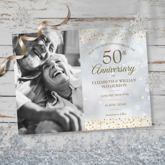 Winter Golden 50th Jubileum Save the Date Photo Aankondigingskaart