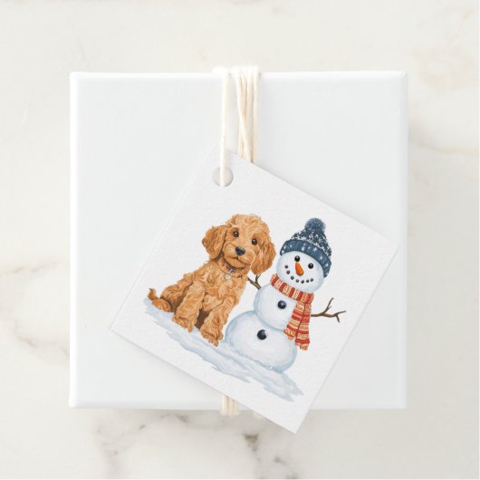 Winter Goldendoodle Dog Cute Snowman Bedankjes Labels (In situ)