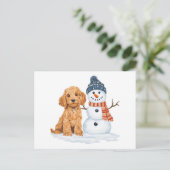 Winter Goldendoodle Dog Cute Snowman Briefkaart (Staand voorkant)