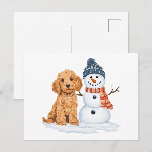 Winter Goldendoodle Dog Cute Snowman Briefkaart (Voorkant / Achterkant)