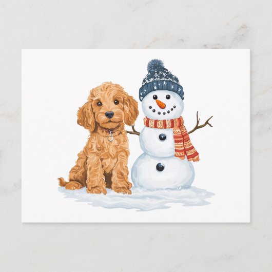 Winter Goldendoodle Dog Cute Snowman Briefkaart (Voorkant)
