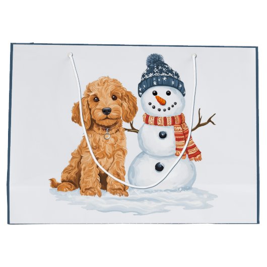 Winter Goldendoodle Dog Cute Snowman Groot Cadeauzakje (Achterkant)