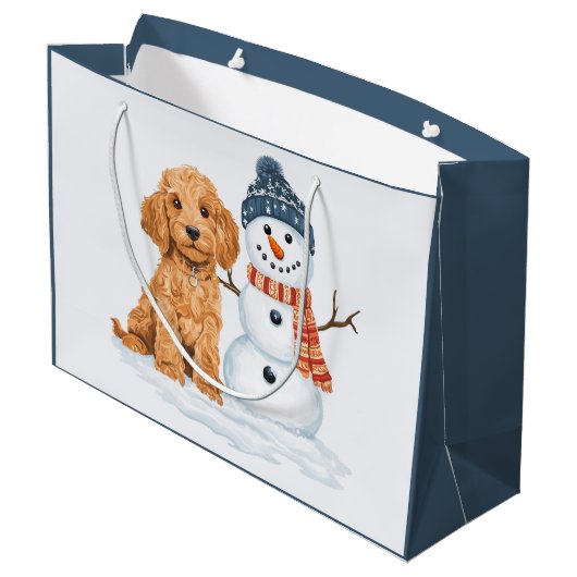 Winter Goldendoodle Dog Cute Snowman Groot Cadeauzakje (Achterkant Gekanteld)