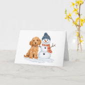 Winter Goldendoodle Dog Cute Snowman Kaart (Gele Bloem)