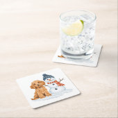 Winter Goldendoodle Dog Cute Snowman Kartonnen Onderzetters (Insitu)