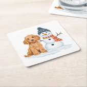 Winter Goldendoodle Dog Cute Snowman Kartonnen Onderzetters (Schuin)