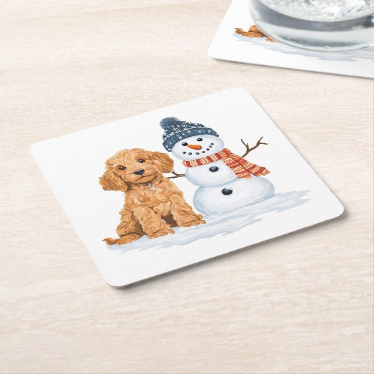 Winter Goldendoodle Dog Cute Snowman Kartonnen Onderzetters (Schuin)