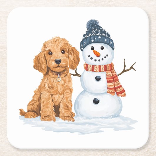 Winter Goldendoodle Dog Cute Snowman Kartonnen Onderzetters (Voorkant)