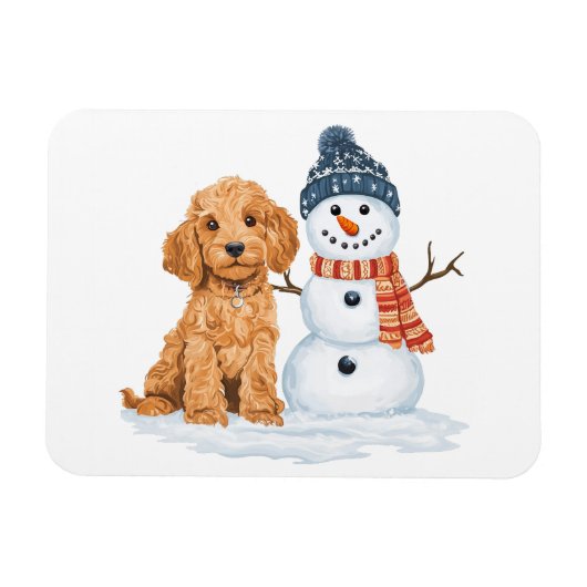 Winter Goldendoodle Dog Cute Snowman Magneet (Horizontaal)