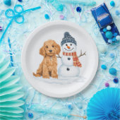 Winter Goldendoodle Dog Cute Snowman Papieren Bordje (Feest)
