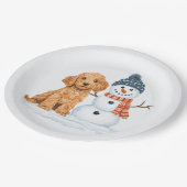 Winter Goldendoodle Dog Cute Snowman Papieren Bordje (Gekanteld)