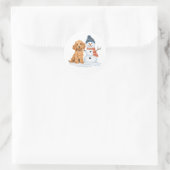 Winter Goldendoodle Dog Cute Snowman Ronde Sticker (Tas)