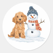 Winter Goldendoodle Dog Cute Snowman Ronde Sticker (Voorkant)