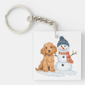 Winter Goldendoodle Dog Cute Snowman Sleutelhanger (Voorkant)