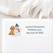 Winter Goldendoodle Hond Schattige Sneeuwman Etiket (Insitu)