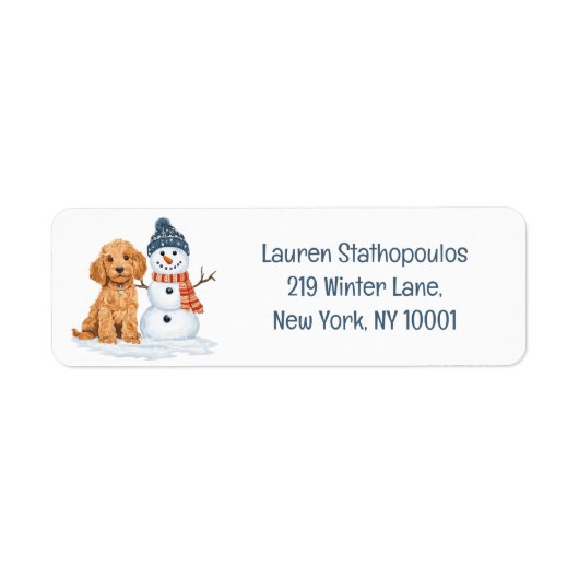 Winter Goldendoodle Hond Schattige Sneeuwman Etiket (Voorkant)