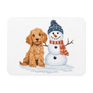 Winter Goldendoodle Hond Schattige Sneeuwman Magneet