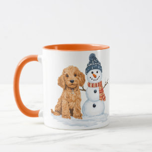 Winter Goldendoodle hond schattige sneeuwman Mok