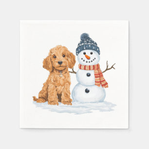 Winter Goldendoodle Hond Schattige Sneeuwman Servet