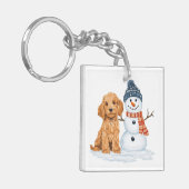 Winter Goldendoodle hond schattige sneeuwman Sleutelhanger (Voorkant Links)