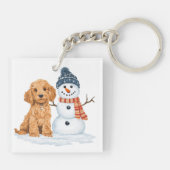 Winter Goldendoodle hond schattige sneeuwman Sleutelhanger (Achterkant)