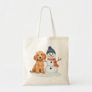 Winter Goldendoodle Hond Schattige Sneeuwman Tote Bag