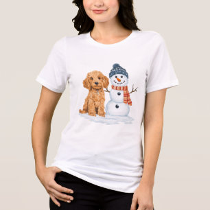 Winter Goldendoodle Hond Schattige Sneeuwman Tri-Blend Shirt